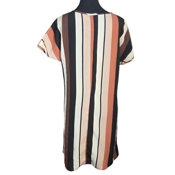 Shein Black And Brown Striped Short Sleeve Dress Size Small - Picture 2 of 4